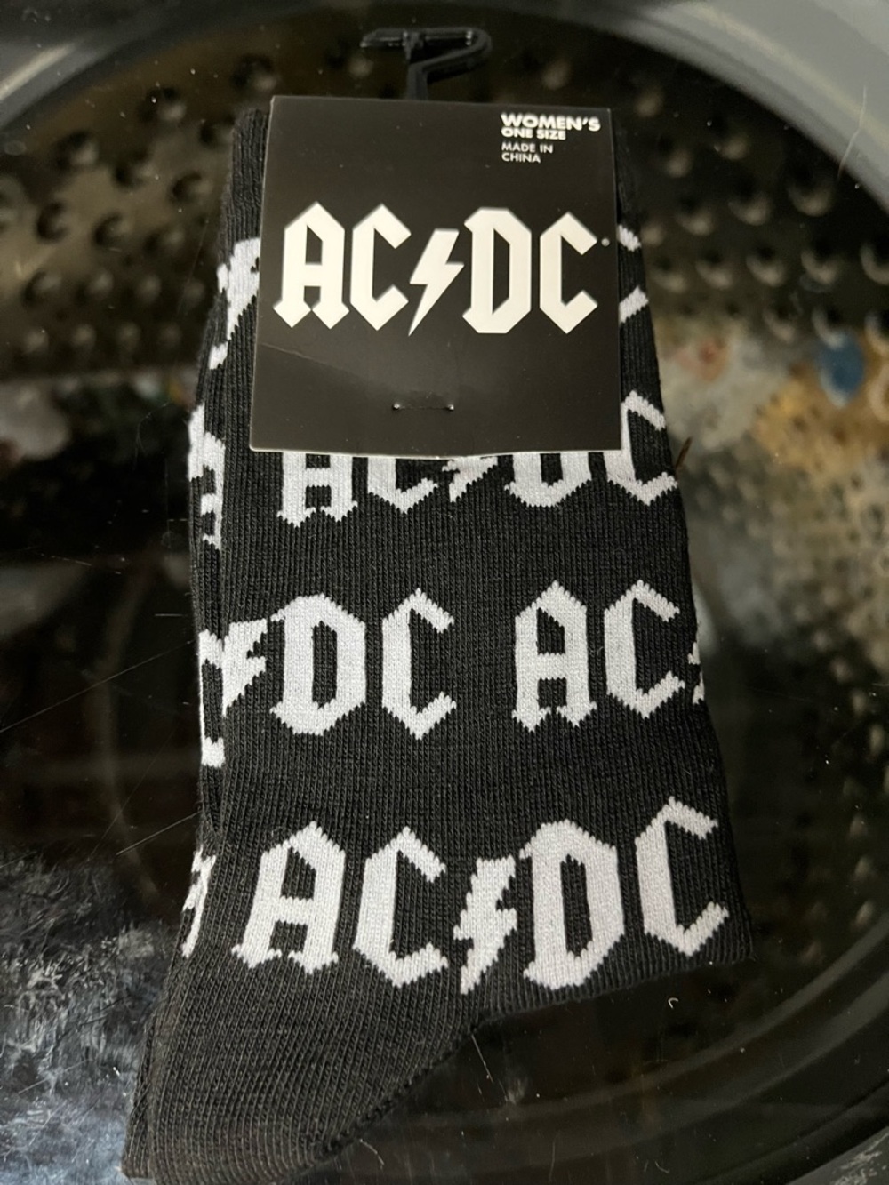 AC/DC Black Logo Crew Socks - Rock Band Graphic Socks One Size New Giveaway